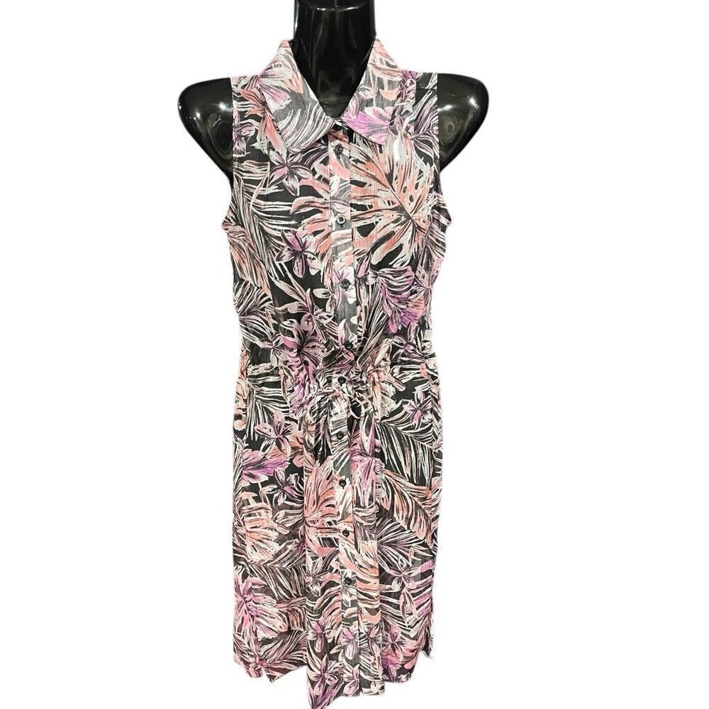 G by Giuliana Sheer Floral Print Collared 1/2 Button Swim‎ Cover Up Sz XS NWOT